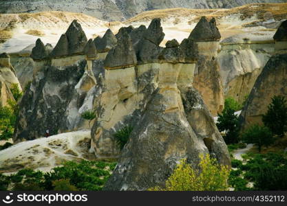 High angle view of rock formations, Fairy Chimneys, Cappadocia, Turkey
