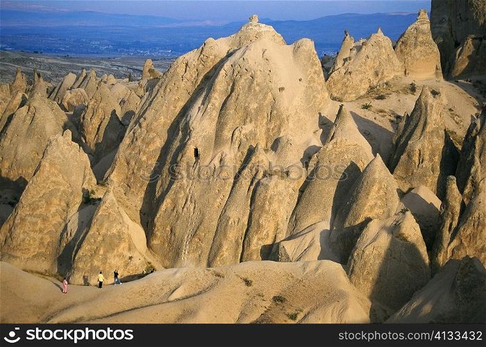High angle view of rock formations in a valley, Urchisar, Cappadocia, Turkey