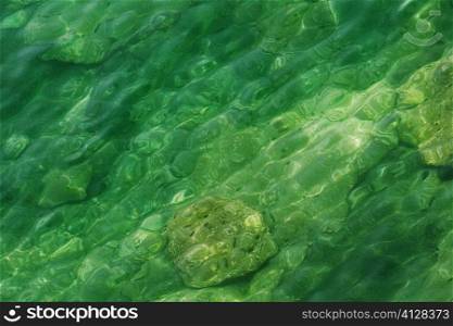 High angle view of rocks underwater, Bay of Naples, Sorrento, Sorrentine Peninsula, Naples Province, Campania, Italy