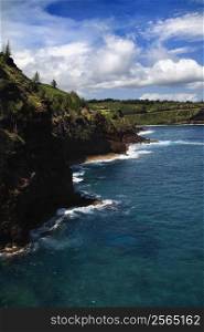 High angle view of rocky coastline in Maui, Hawaii.