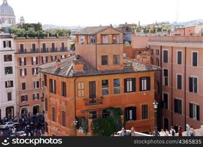 High angle view of roman buildings and people