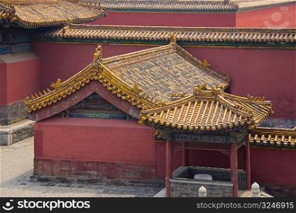 High angle view of roofs of buildings, Forbidden City, Beijing, China