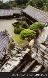 High angle view of rooftop, Kochi Castle, Shikoku, Japan