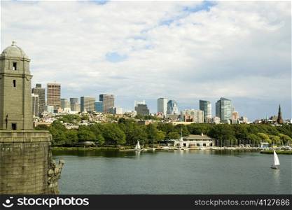 High angle view of sailboats in the river, Boston, Massachusetts, USA