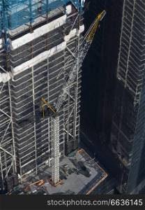 High angle view of skyscraper under construction, New York City, New York State, USA