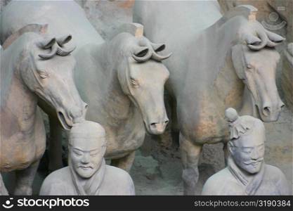 High angle view of statues of terracotta soldiers, Xi&acute;an, Shaanxi Province, China