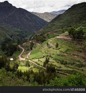 High angle view of terraced fields, Sacred Valley, Cusco Region, Peru