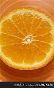 High angle view of the cross section of an orange