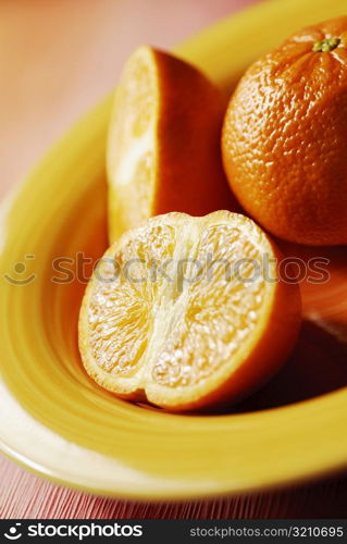 High angle view of the cross section of oranges