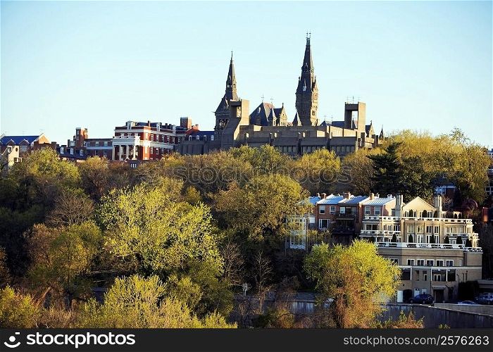 High angle view of the Georgetown University Campus, Washington DC, USA