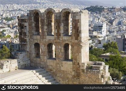 High angle view of the old ruins of an amphitheater, Theater Of Herodes Atticus, Acropolis, Athens, Greece