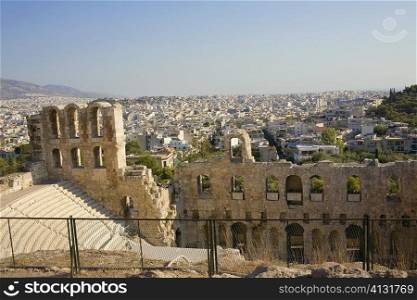 High angle view of the old ruins of an amphitheater, Theater Of Herodes Atticus, Acropolis, Athens, Greece