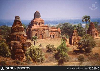 High angle view of the old ruins of pagodas, Bagan, Myanmar