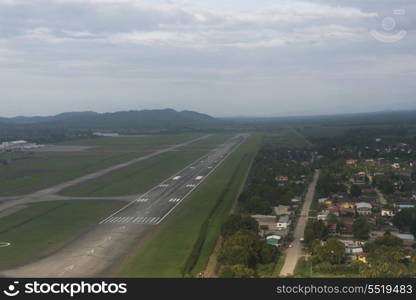 High angle view of the runway at an airport, Bay Islands, Honduras