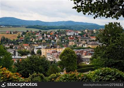 High angle view of the small town in Austria in cloudy day