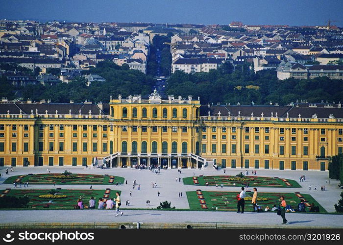 High angle view of tourist in front of a palace, Schonbrunn Palace, Vienna, Austria