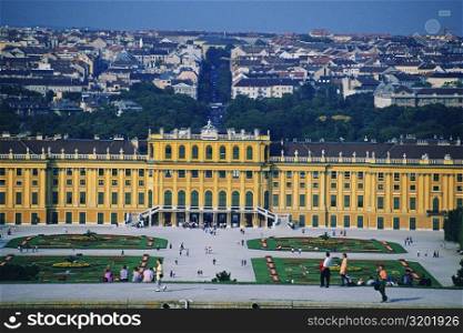 High angle view of tourist in front of a palace, Schonbrunn Palace, Vienna, Austria