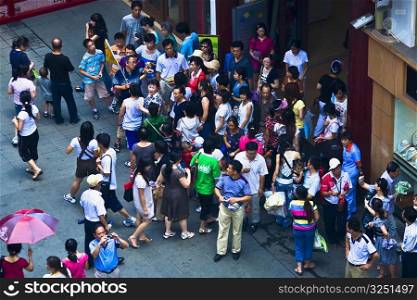 High angle view of tourists in a market, Yu Yuan Gardens, Shanghai, China