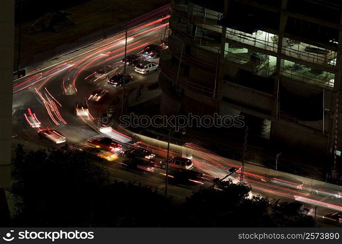 High angle view of traffic moving on the road
