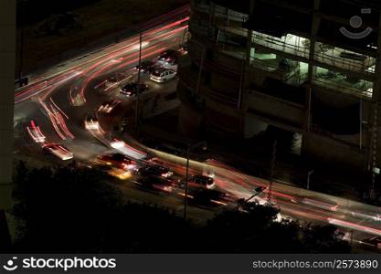 High angle view of traffic moving on the road