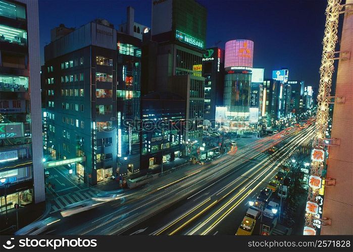 High angle view of traffic on the road, Ginza, Tokyo Prefecture, Japan