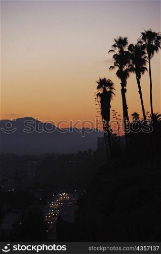 High angle view of traffic on the road, Los Angeles, California, USA