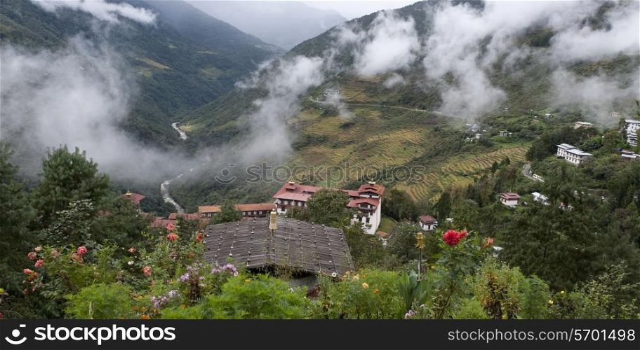 High angle view of Trongsa Dzong, Trongsa, Bhutan