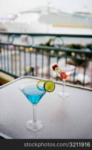 High angle view of two cocktails on the table