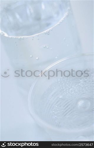 High angle view of two glasses of water
