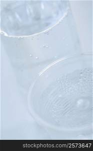 High angle view of two glasses of water