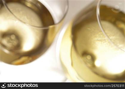 High angle view of two glasses of wine
