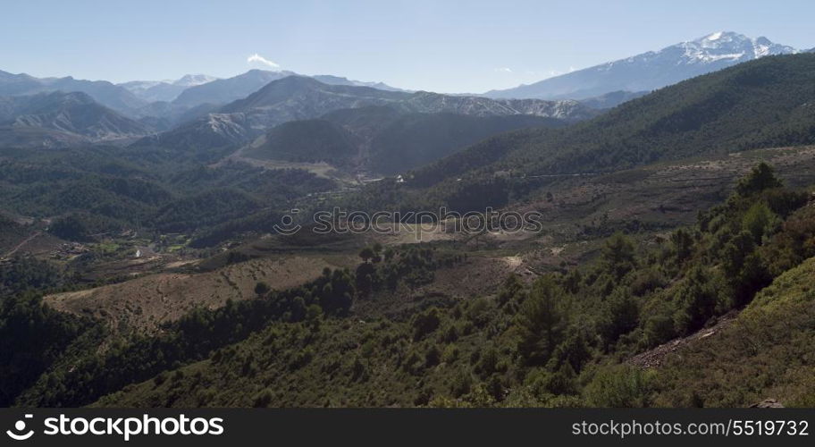 High angle view of valley with mountains, Atlas Mountains, Morocco