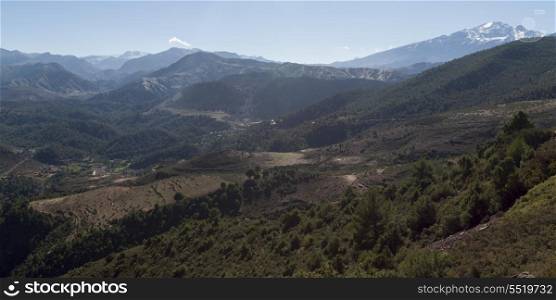 High angle view of valley with mountains, Atlas Mountains, Morocco