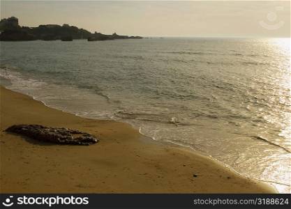 High angle view of waves on the beach, Biarritz, Basque Country, Pyrenees-Atlantiques, Aquitaine, France