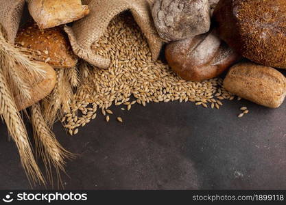 high angle wheat seeds spilling out jute bag. Resolution and high quality beautiful photo. high angle wheat seeds spilling out jute bag. High quality beautiful photo concept