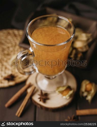 high angle winter hot drink glass