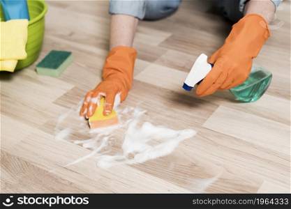 high angle woman cleaning floors. High resolution photo. high angle woman cleaning floors. High quality photo
