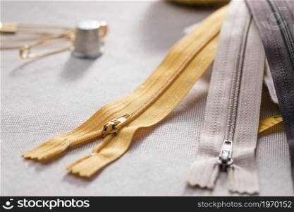 high angle zippers with thimble. High resolution photo. high angle zippers with thimble. High quality photo