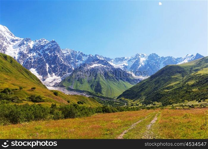 High Caucasus mountains. Svaneti.Georgia. Bezengi wall.
