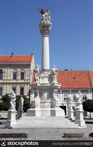High column and statues on the square in Osijek, Croatia