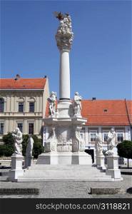 High column and statues on the square in Osijek, Croatia