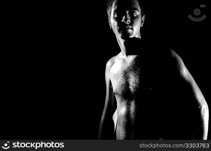 High contrast image of shirtless man