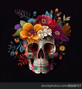 High contrast image of sugar skull used for dia de los muertos day of the dead celebration. Ai generative. High contrast image of sugar skull used for  dia de los muertos  day of the dead celebration.