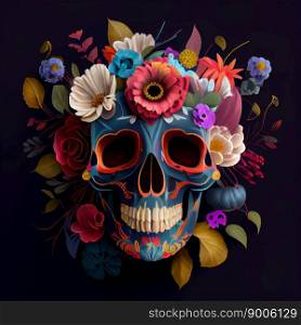 High contrast image of sugar skull used for dia de los muertos day of the dead celebration. Ai generative. High contrast image of sugar skull used for dia de los muertos day of the dead celebration.