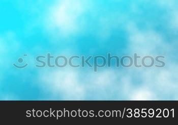High definition animated background loop of white fluffy clouds moving over a blue sky.