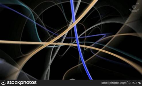 High definition animated loop of multiple, tangled network cables. The image is inverted giving the environment a science fiction feel.