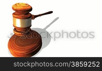 High definition animation of a wooden gavel striking a wooden block on a white background.