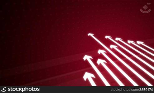 High definition animation of white glowing arrows growing over a red geometric abstract background.