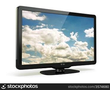 High Definition TV with cloud sky on screen. 3d