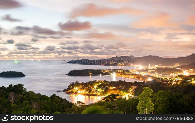 High dynamic range technique of phuket view point in twilight, Phuket Thailand